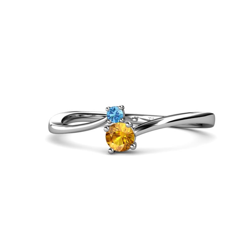 Lucie 4.10 mm Bold Round Blue Topaz and Citrine 2 Stone Promise Ring 