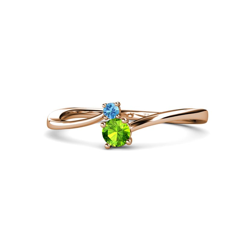 Lucie 4.10 mm Bold Round Blue Topaz and Peridot 2 Stone Promise Ring 