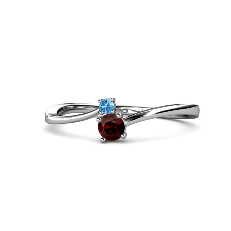 Lucie 4.10 mm Bold Round Blue Topaz and Red Garnet 2 Stone Promise Ring 