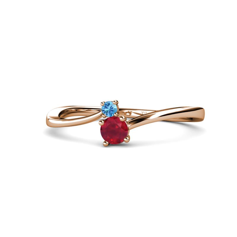 Lucie 4.10 mm Bold Round Blue Topaz and Ruby 2 Stone Promise Ring 