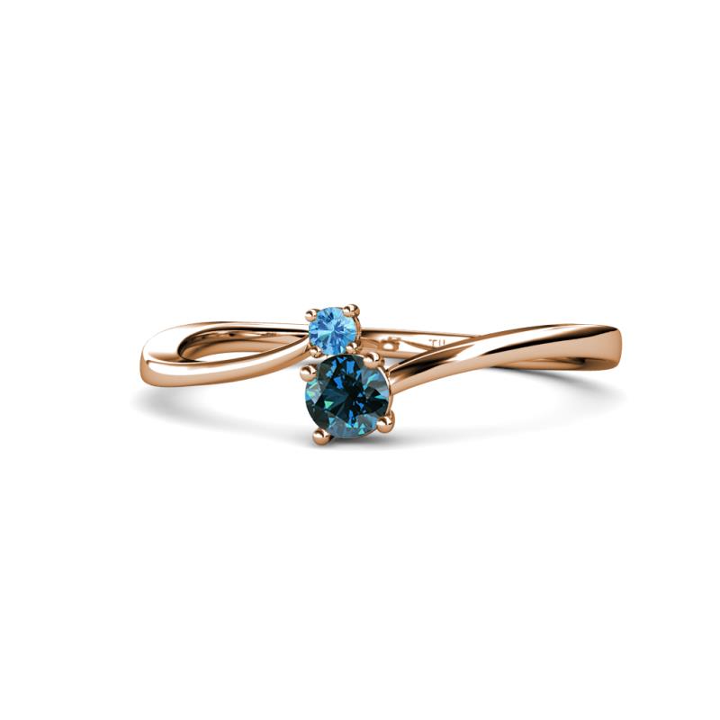 Lucie 4.10 mm Bold Round Blue Topaz and Blue Diamond 2 Stone Promise Ring 