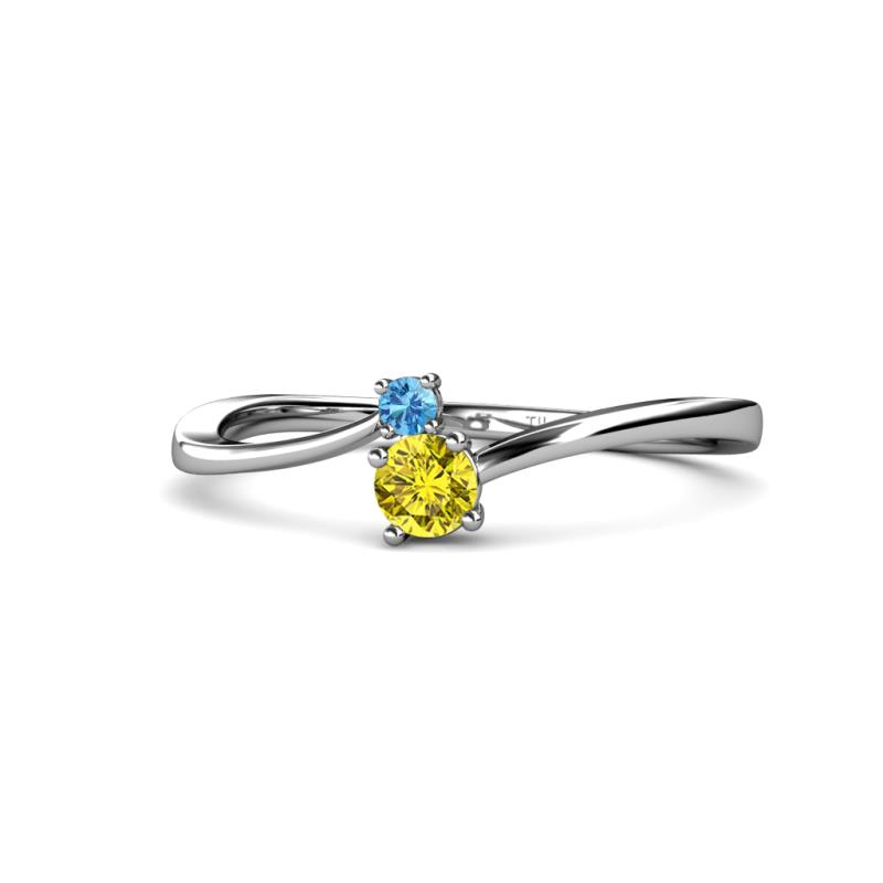 Lucie 4.10 mm Bold Round Blue Topaz and Yellow Diamond 2 Stone Promise Ring 