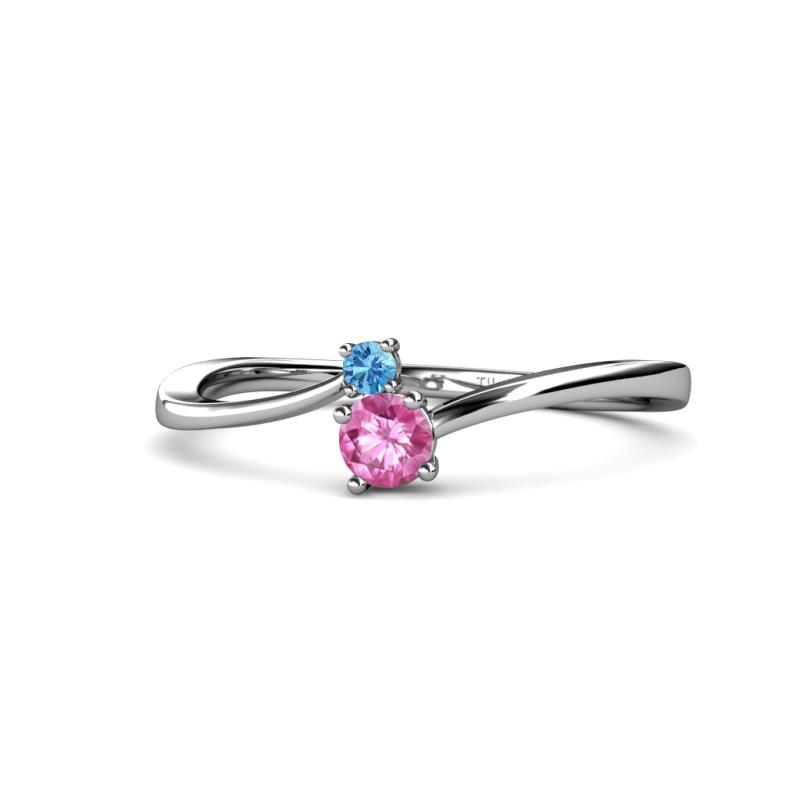 Lucie 4.10 mm Bold Round Blue Topaz and Pink Sapphire 2 Stone Promise Ring 
