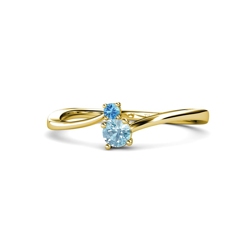 Lucie 4.10 mm Bold Round Blue Topaz and Aquamarine 2 Stone Promise Ring 