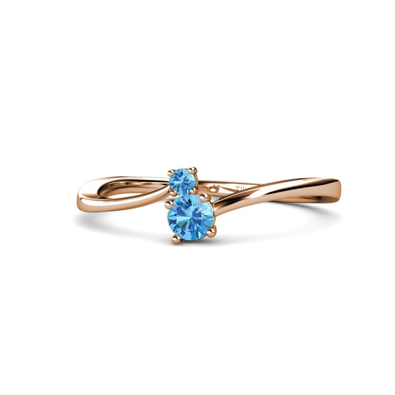 Lucie 4.10 mm Bold Round Blue Topaz 2 Stone Promise Ring 
