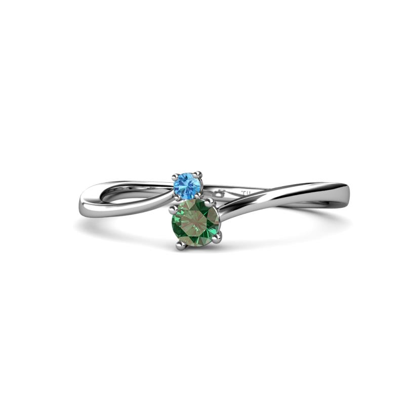 Lucie 4.10 mm Bold Round Blue Topaz and Lab Created Alexandrite 2 Stone Promise Ring 