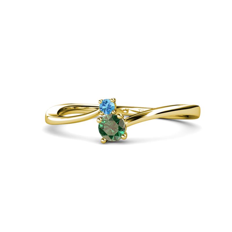 Lucie 4.10 mm Bold Round Blue Topaz and Lab Created Alexandrite 2 Stone Promise Ring 