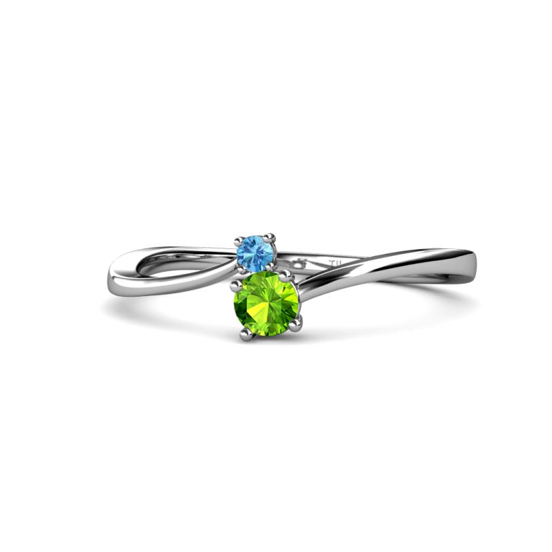Lucie 4.10 mm Bold Round Blue Topaz and Peridot 2 Stone Promise Ring 
