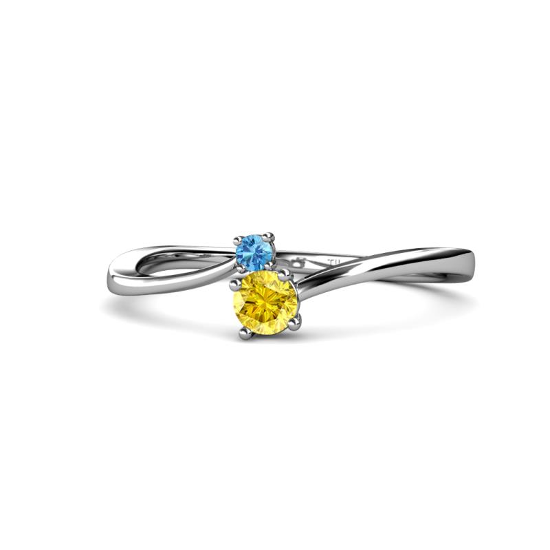 Lucie 4.10 mm Bold Round Blue Topaz and Yellow Sapphire 2 Stone Promise Ring 