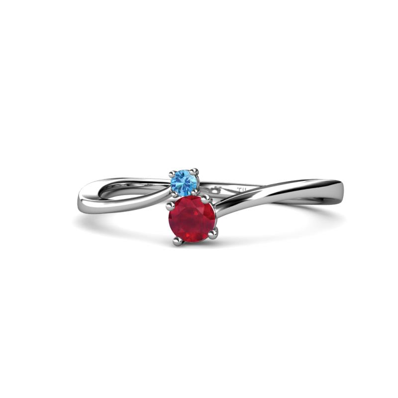 Lucie 4.10 mm Bold Round Blue Topaz and Ruby 2 Stone Promise Ring 