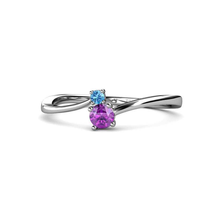 Lucie 4.10 mm Bold Round Blue Topaz and Amethyst 2 Stone Promise Ring 