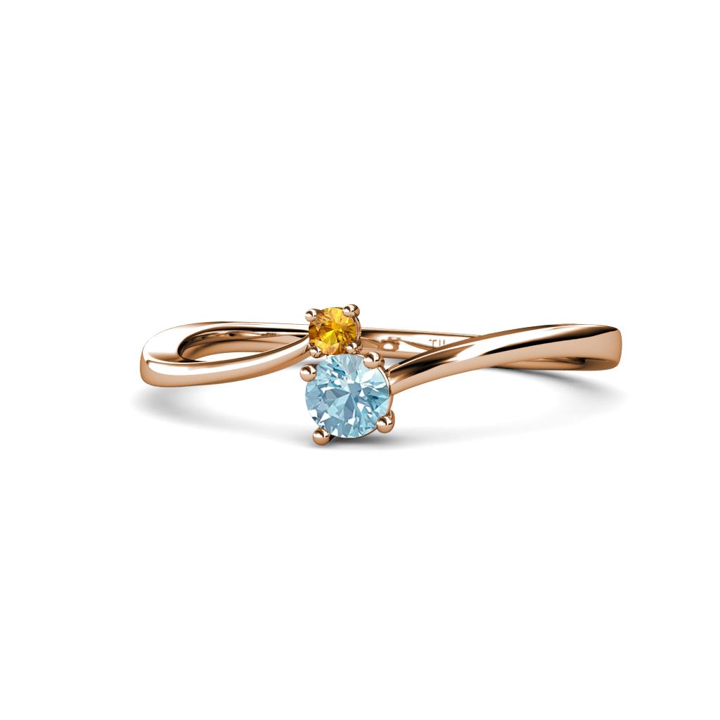 Lucie 4.10 mm Bold Round Citrine and Aquamarine 2 Stone Promise Ring 