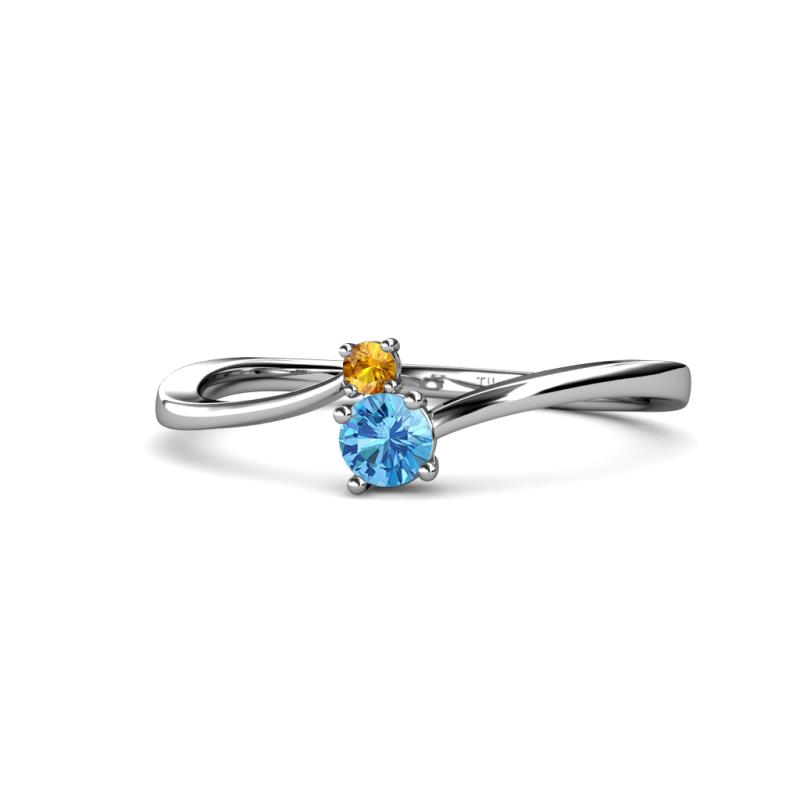 Lucie 4.10 mm Bold Round Citrine and Blue Topaz 2 Stone Promise Ring 