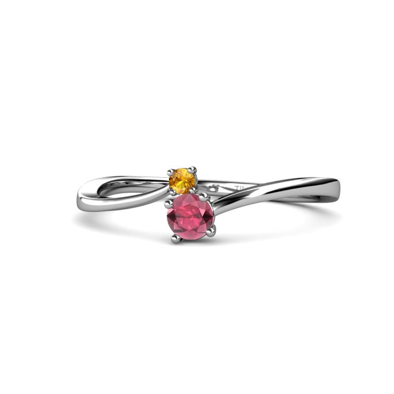 Lucie 4.10 mm Bold Round Citrine and Rhodolite Garnet 2 Stone Promise Ring 
