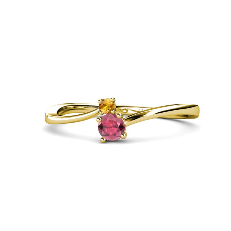 Lucie 4.10 mm Bold Round Citrine and Rhodolite Garnet 2 Stone Promise Ring 