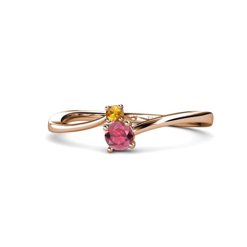 Lucie 4.10 mm Bold Round Citrine and Rhodolite Garnet 2 Stone Promise Ring 