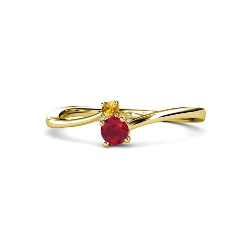 Lucie 4.10 mm Bold Round Citrine and Ruby 2 Stone Promise Ring 