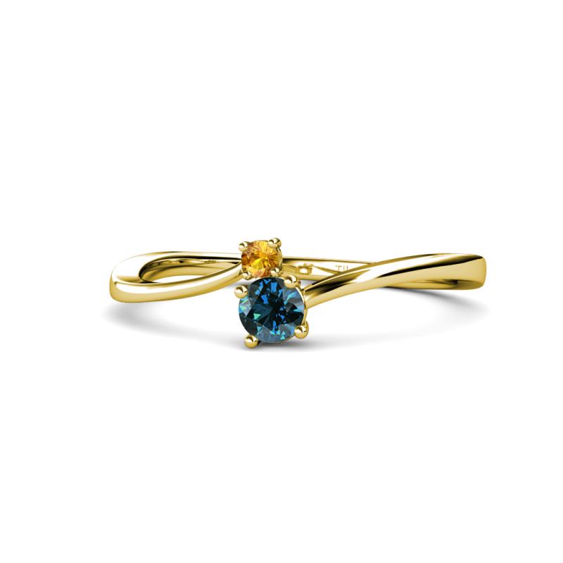 Lucie 4.10 mm Bold Round Citrine and Blue Diamond 2 Stone Promise Ring 