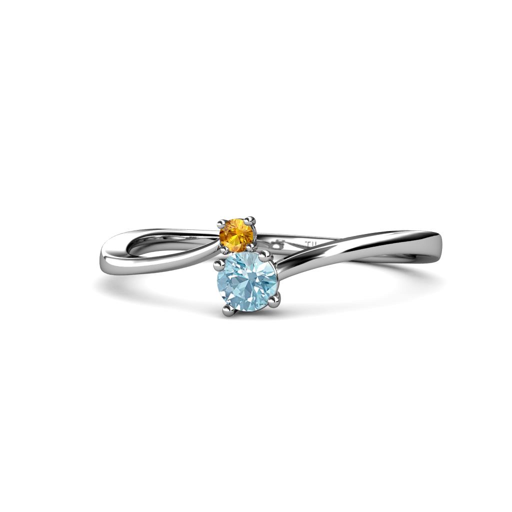 Lucie 4.10 mm Bold Round Citrine and Aquamarine 2 Stone Promise Ring 