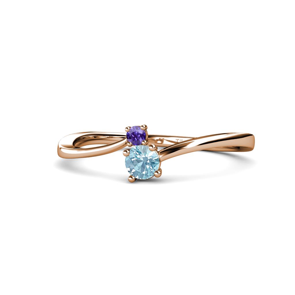Lucie 4.10 mm Bold Round Iolite and Aquamarine 2 Stone Promise Ring 