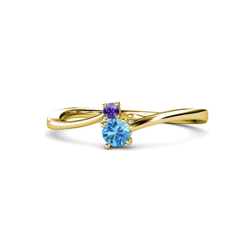 Lucie 4.10 mm Bold Round Iolite and Blue Topaz 2 Stone Promise Ring 