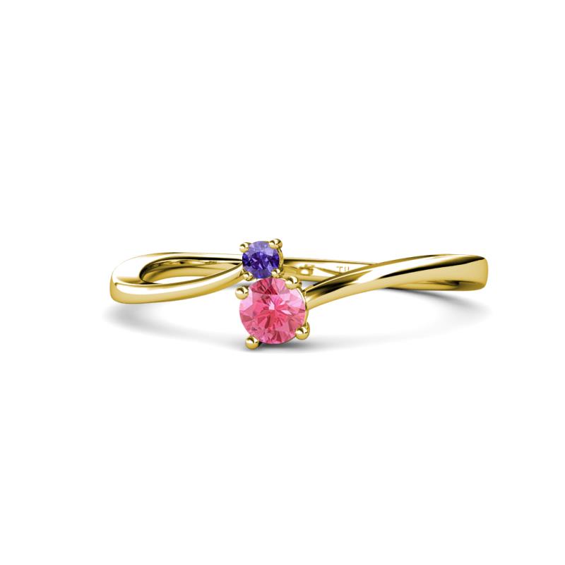 Lucie 4.10 mm Bold Round Iolite and Pink Tourmaline 2 Stone Promise Ring 