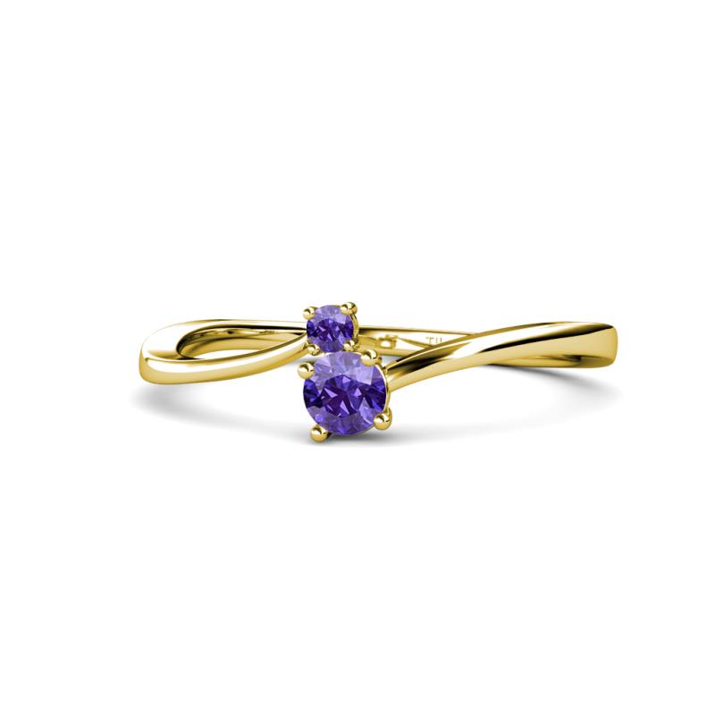 Lucie 4.10 mm Bold Round Iolite 2 Stone Promise Ring 