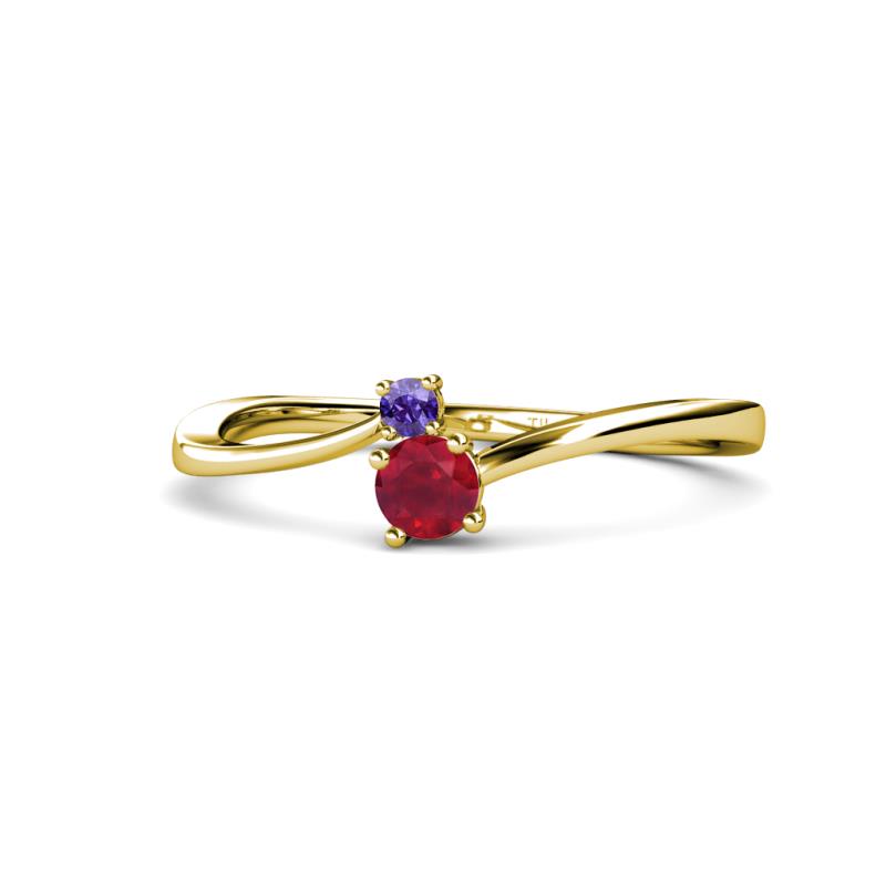 Lucie 4.10 mm Bold Round Iolite and Ruby 2 Stone Promise Ring 