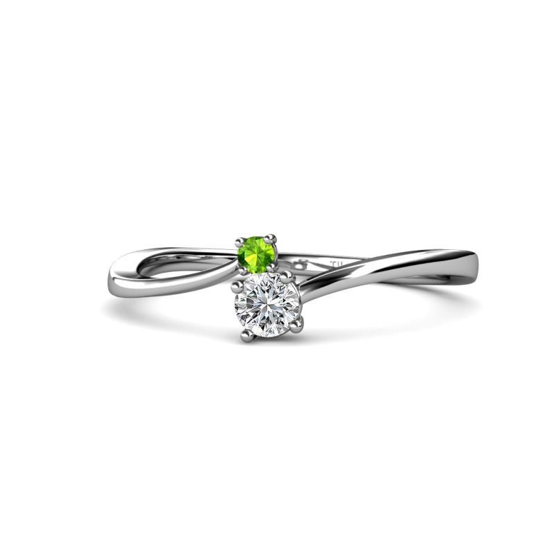 Lucie 4.10 mm Bold Round Peridot and Lab Grown Diamond 2 Stone Promise Ring 