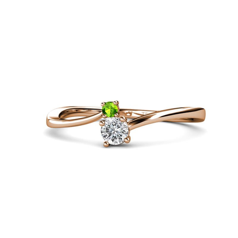 Lucie 4.10 mm Bold Round Peridot and Diamond 2 Stone Promise Ring 