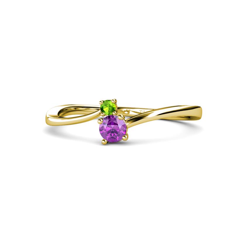 Lucie 4.10 mm Bold Round Peridot and Amethyst 2 Stone Promise Ring 
