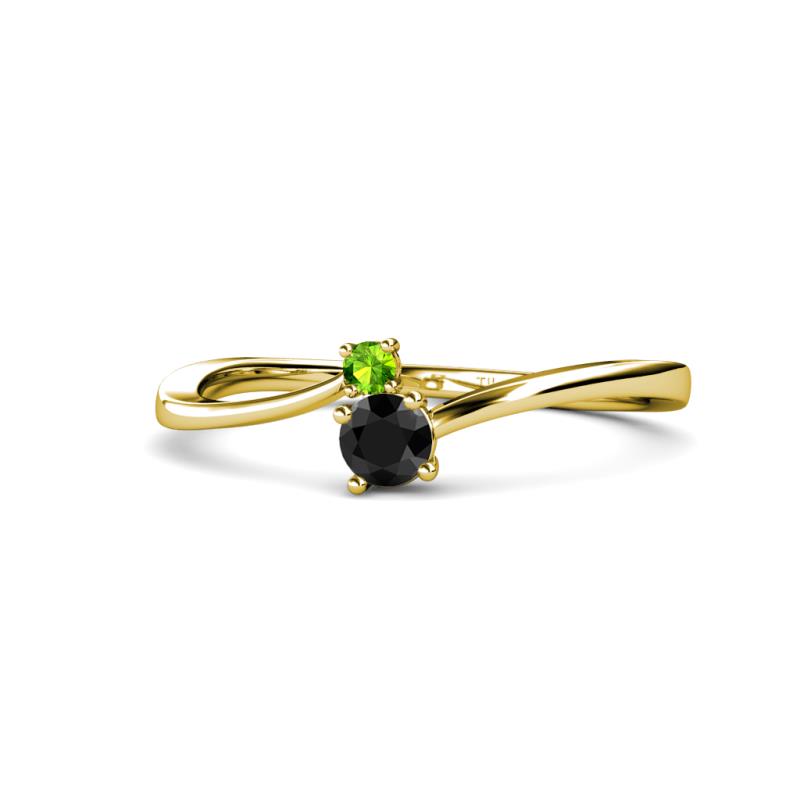 Lucie 4.10 mm Bold Round Peridot and Black Diamond 2 Stone Promise Ring 