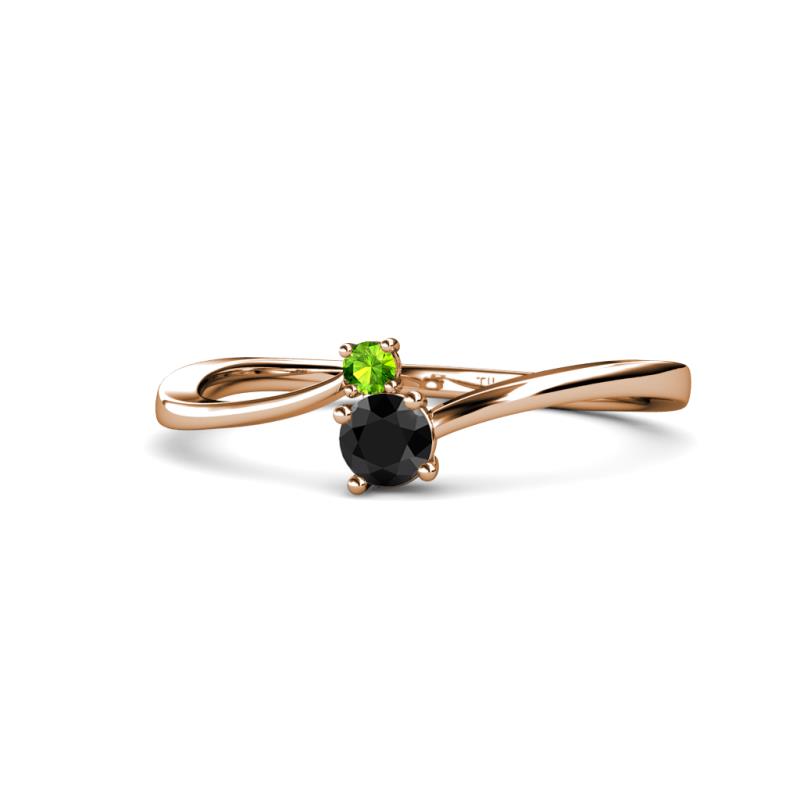Lucie 4.10 mm Bold Round Peridot and Black Diamond 2 Stone Promise Ring 