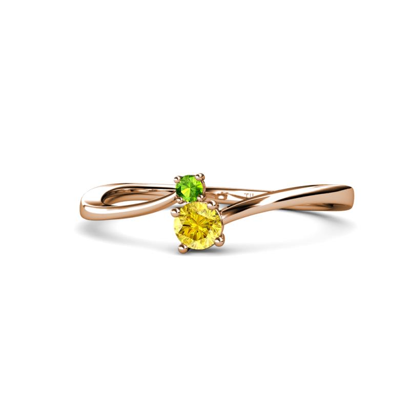 Lucie 4.10 mm Bold Round Peridot and Yellow Sapphire 2 Stone Promise Ring 