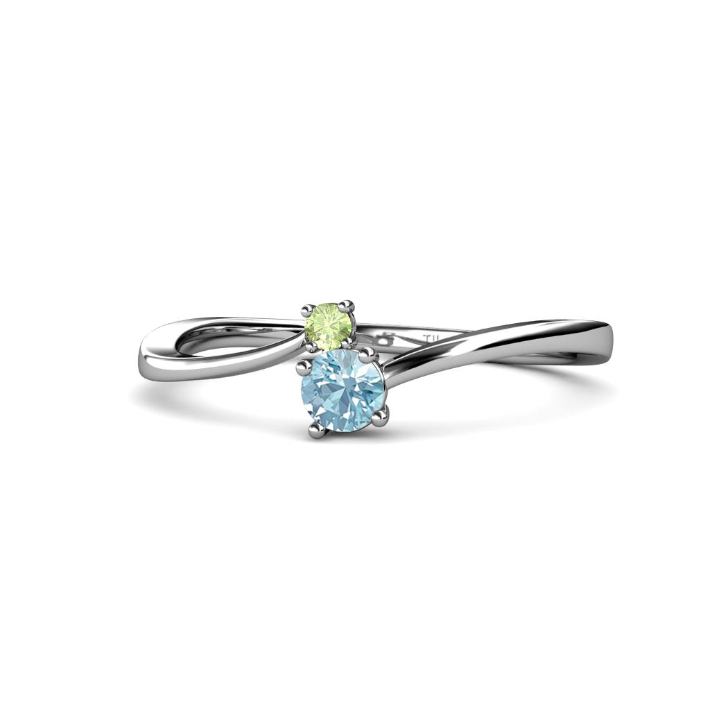 Lucie 4.10 mm Bold Round Peridot and Aquamarine 2 Stone Promise Ring 