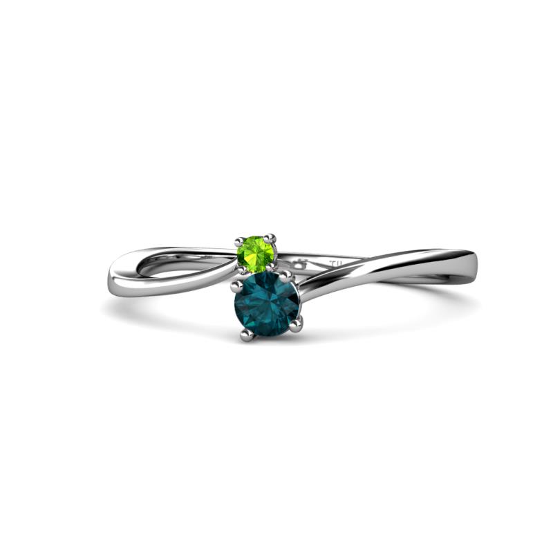 Lucie 4.10 mm Bold Round Peridot and London Blue Topaz 2 Stone Promise Ring 