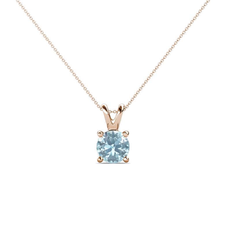 Jassiel 5.00 mm Round Aquamarine Double Bail Solitaire Pendant Necklace 