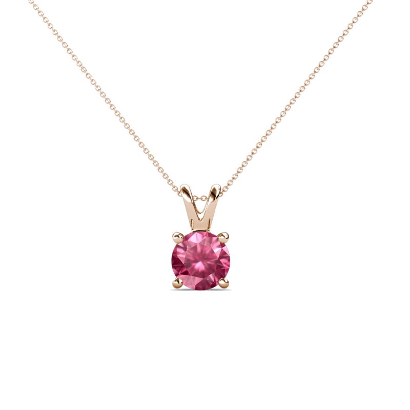 Jassiel 5.00 mm Round Pink Tourmaline Double Bail Solitaire Pendant Necklace 