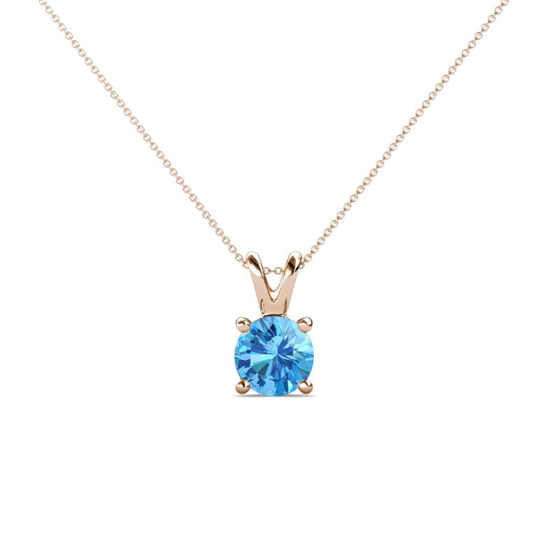 Jassiel 5.00 mm Round Blue Topaz Double Bail Solitaire Pendant Necklace 