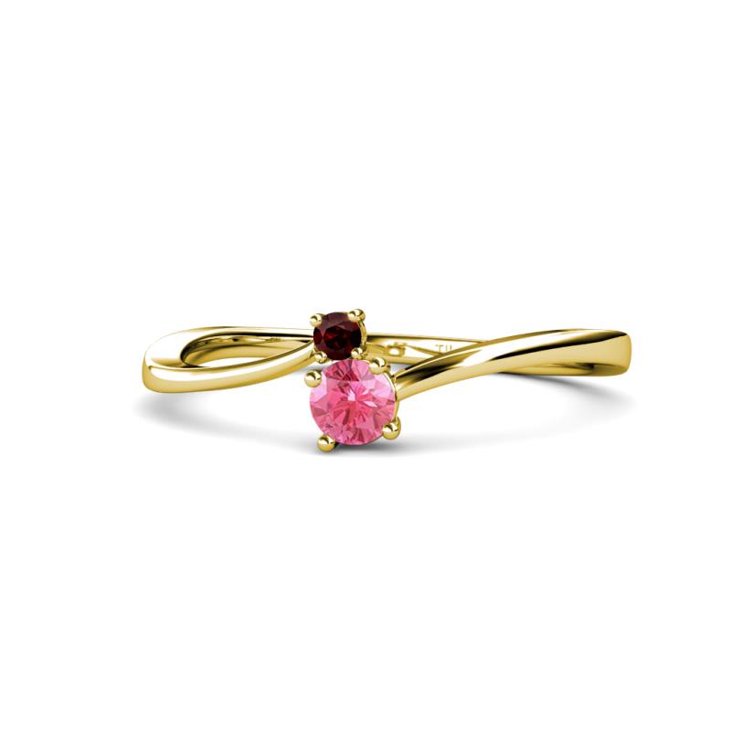 Lucie 4.10 mm Bold Round Red Garnet and Pink Tourmaline 2 Stone Promise Ring 