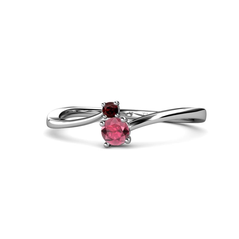 Lucie 4.10 mm Bold Round Red Garnet and Rhodolite Garnet 2 Stone Promise Ring 
