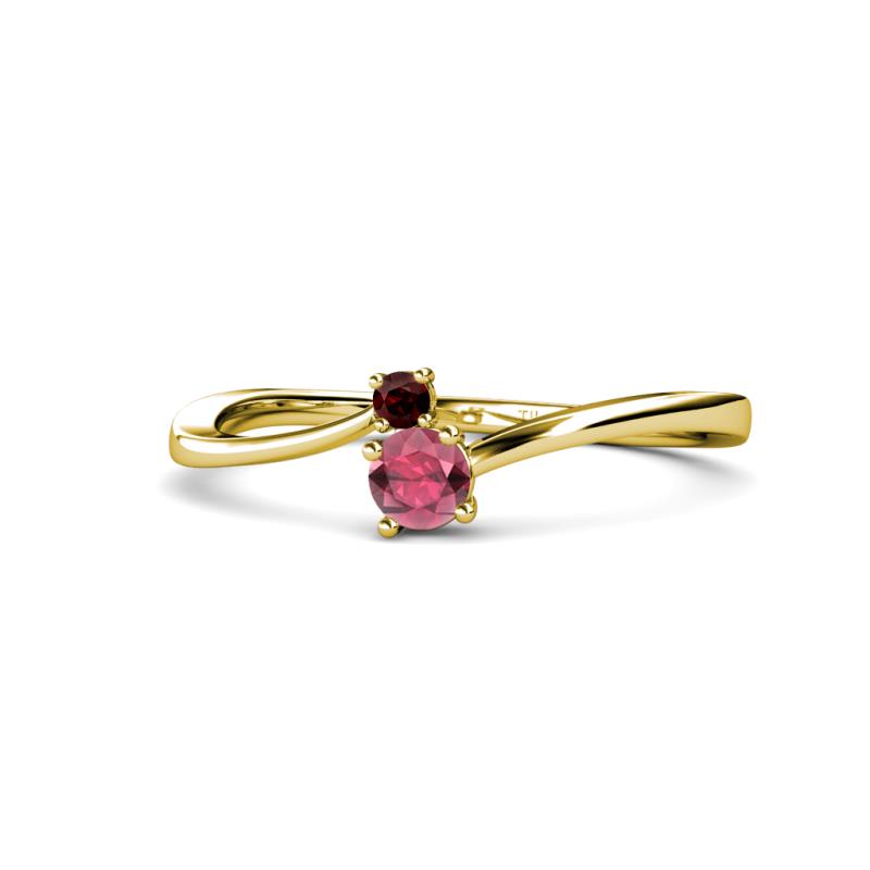 Lucie 4.10 mm Bold Round Red Garnet and Rhodolite Garnet 2 Stone Promise Ring 