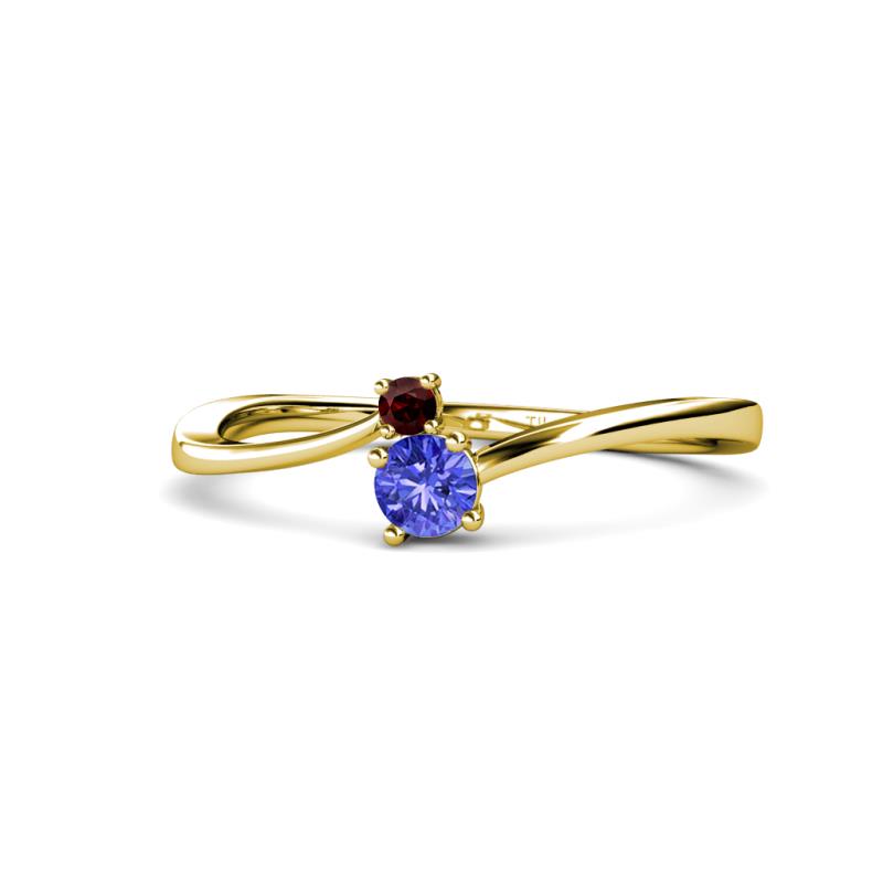 Lucie 4.10 mm Bold Round Red Garnet and Tanzanite 2 Stone Promise Ring 