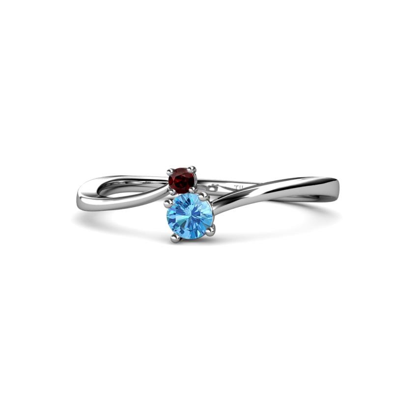 Lucie 4.10 mm Bold Round Red Garnet and Blue Topaz 2 Stone Promise Ring 