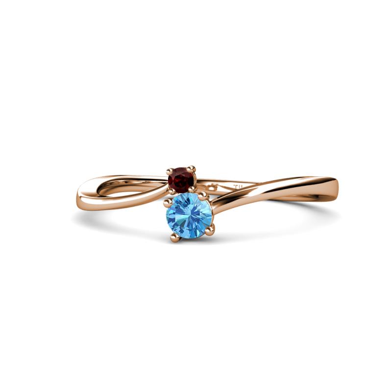 Lucie 4.10 mm Bold Round Red Garnet and Blue Topaz 2 Stone Promise Ring 