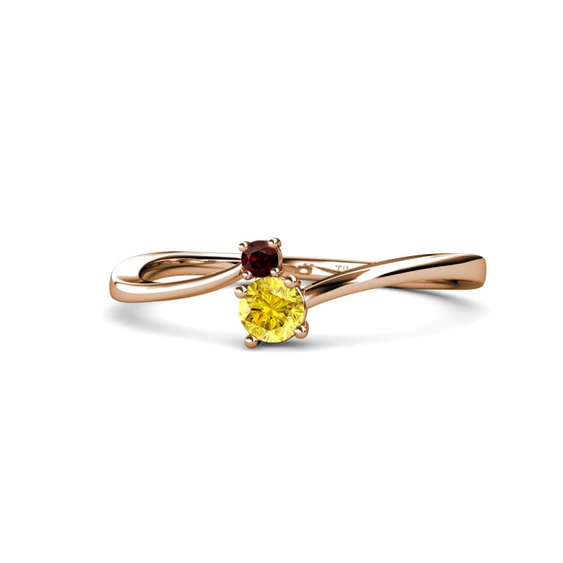 Lucie 4.10 mm Bold Round Red Garnet and Yellow Sapphire 2 Stone Promise Ring 