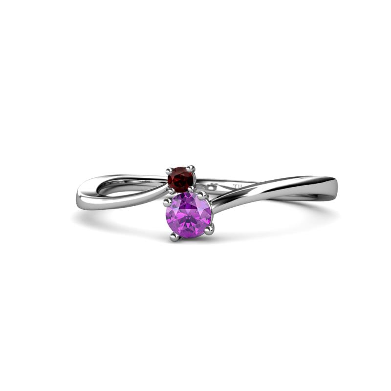 Lucie 4.10 mm Bold Round Red Garnet and Amethyst 2 Stone Promise Ring 