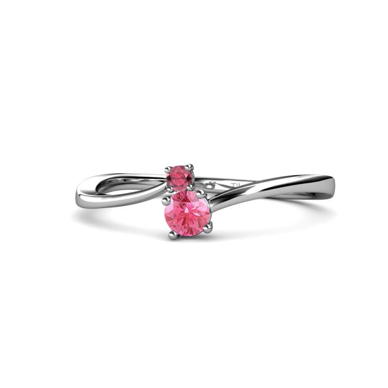 Lucie 4.10 mm Bold Round Rhodolite Garnet and Pink Tourmaline 2 Stone Promise Ring 