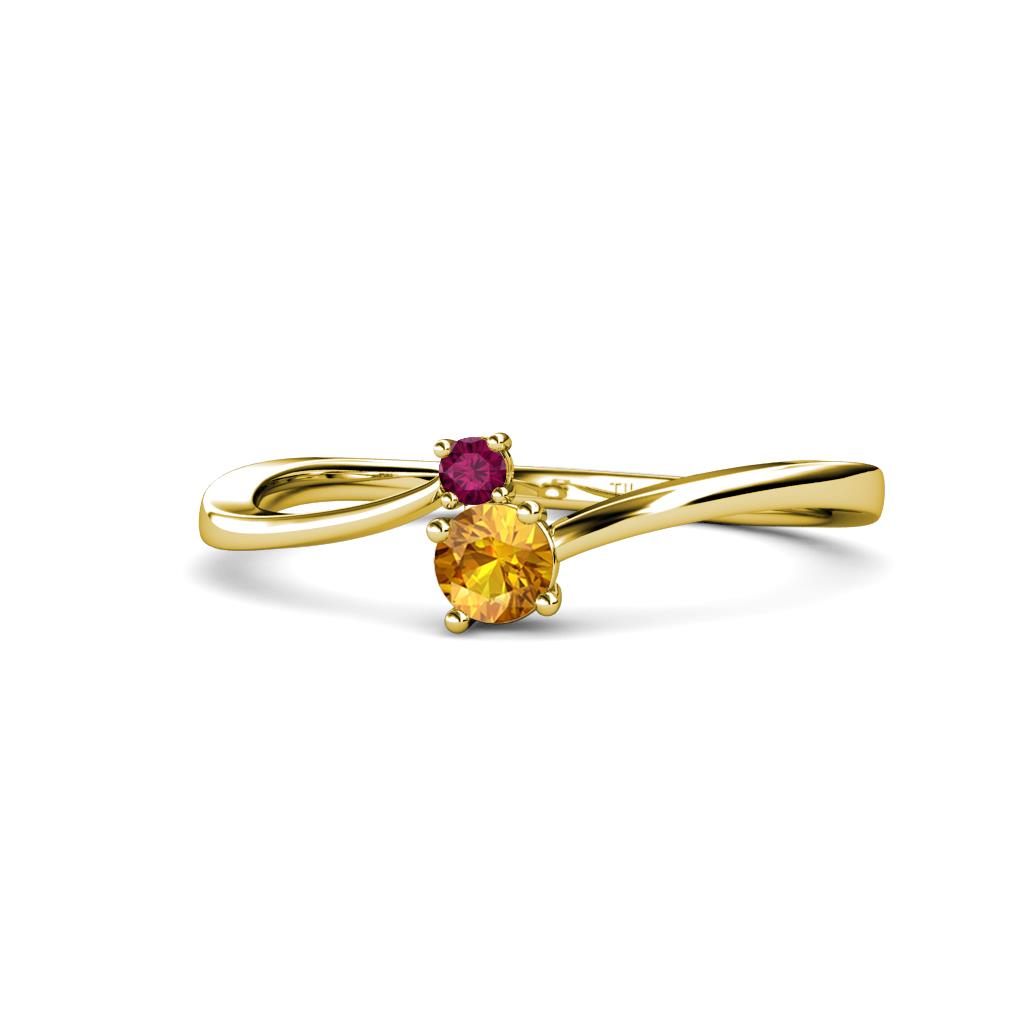 Lucie 4.10 mm Bold Round Rhodolite Garnet and Citrine 2 Stone Promise Ring 