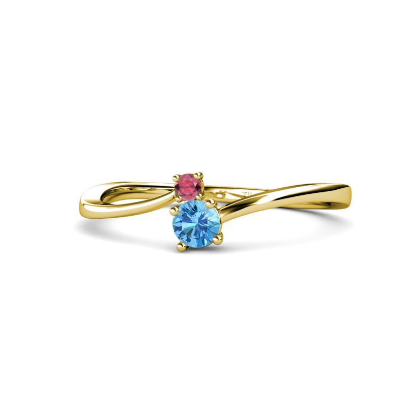Lucie 4.10 mm Bold Round Rhodolite Garnet and Blue Topaz 2 Stone Promise Ring 